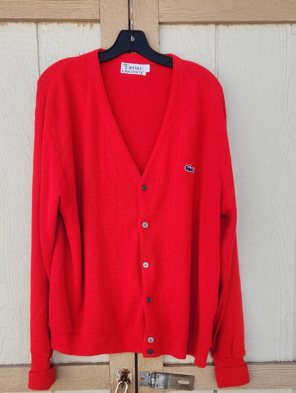 Vintage Izod Lacoste Cardigan Sweater Grandpa Large Retro Croc Logo USA Red